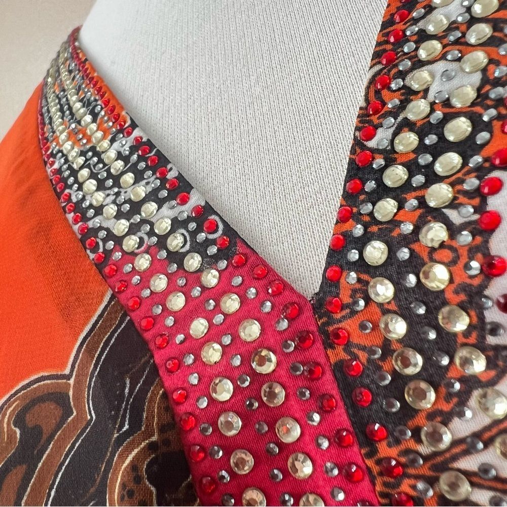 Joseph Ribkoff Colorful Sheer Blouse with Multicolored Rhinestones Size 6 - Picture 9 of 15